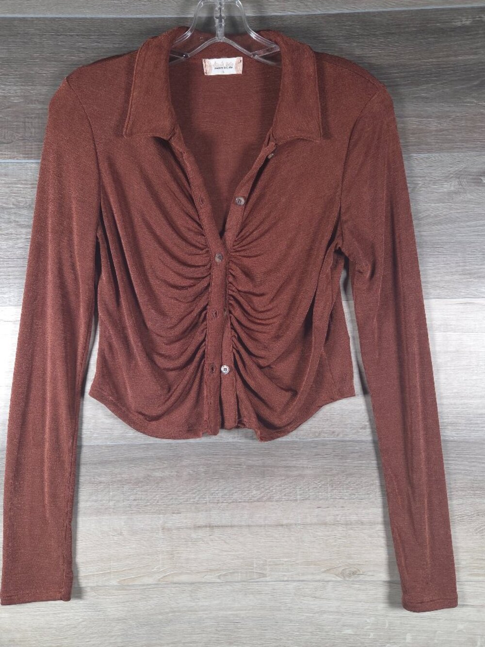 Altar'd State Rust Brown Ruched Button Front Crop Top Women's Small Boho